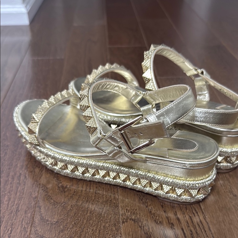 Gold Studded Pyraclou 60 Sandals by Christian Louboutin